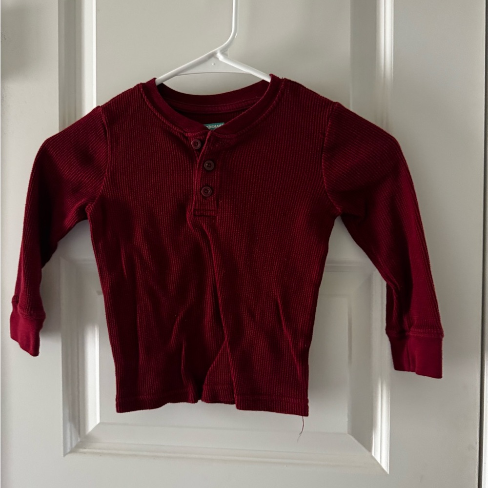 Kids Red Long Sleeve Henley Shirt